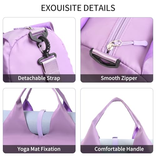 Handbag for Women Yoga Bag Large Capacity Yoga Pad Buckle with Shoe Compartment Water Bottle Sports Gym Bag Travel - color: C03-purple