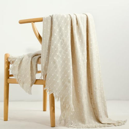 BOURINA Faux Cashmere Throw Blanket, Soft Sofa Blanket, Beige 50x60 inch - color: Beige