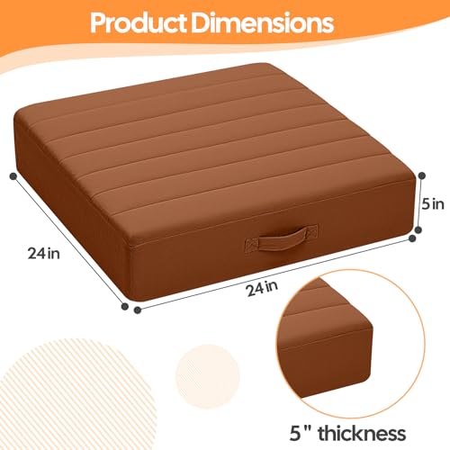 MeMoreCool 24 Inch Square Floor Pillow for Adults, Coffee Foam Cushion - color: Brown, size: 24 Inch