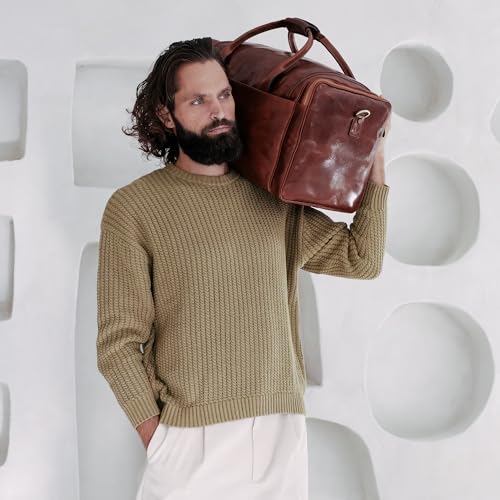 Time Resistance Leather Duffel Bag - Large Weekend Gym Travel Bag (Cognac Brown) - color: Cognac
