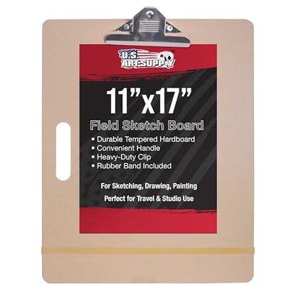 U.S. Art Supply 11" x 17" Artist Sketch Tote Board - Lightweight Hardboard | Drawing Board with Handle, Clip & Rubber Band for Art, Sketching, Travel, Studio - size: 11" x 17"