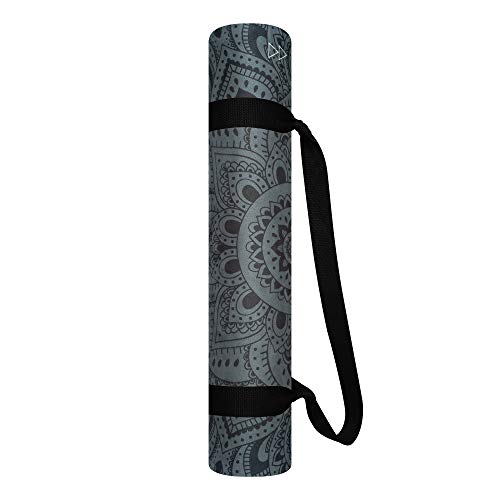 YOGA DESIGN LAB | The Combo Yoga Mat | 2-in-1 Mat+Towel | Eco Luxury | Ideal for Hot Yoga, Power, Bikram, Ashtanga, Sweat | Studio Quality | Includes Carrying Strap! - color: Mandala Black, size: 5.5mm