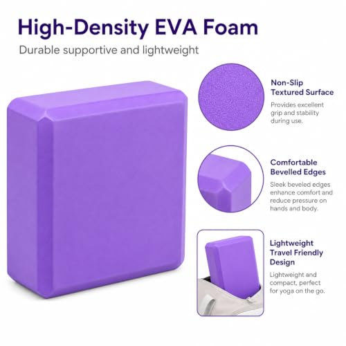 EXERZ Yoga Blocks 2 pack, Gym Blocks, Exercise Workout Fitness Bricks, Pilates Stretch Handstand Non-Slip - color: Purple