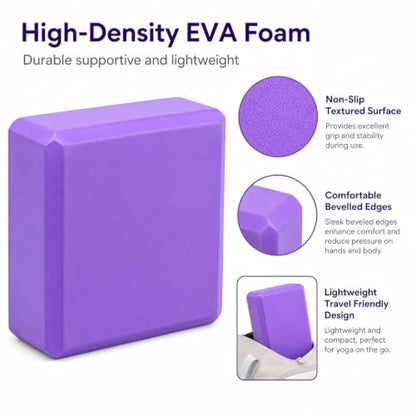 EXERZ Yoga Blocks 2 pack, Gym Blocks, Exercise Workout Fitness Bricks, Pilates Stretch Handstand Non-Slip - color: Purple