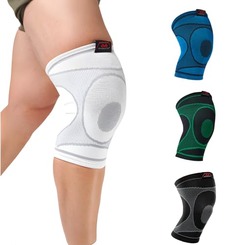 McDavid 4-Way Elastic Knee Sleeve, Compression Knee Support for Pain Relief, Soreness, All-Day Daily Activity White/Grey S - color: White/Grey, size: Small