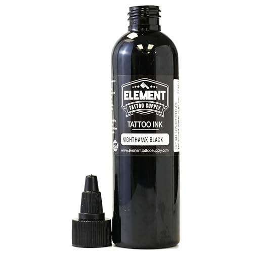 Element Tattoo Supply Black Tattoo Ink 4oz Bottle | Professional Black Ink | USA made formula, smooth reliable flow, deep bold saturation, ideal for lining and shading, trusted by professional artists - size: 4oz