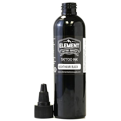 Element Tattoo Supply Black Tattoo Ink 4oz Bottle | Professional Black Ink | USA made formula, smooth reliable flow, deep bold saturation, ideal for lining and shading, trusted by professional artists - size: 4oz