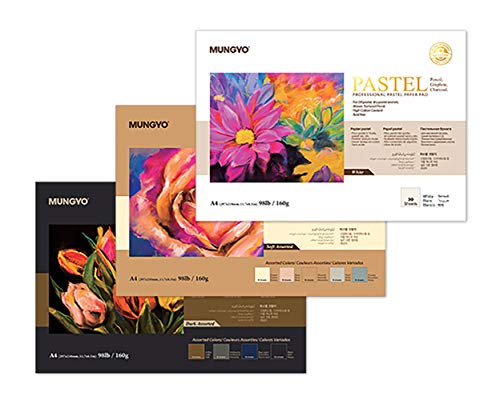 MUNGYO Professional Pastel Paper Pad A4 Size for Oil Pastel, Dry Pastel 30 Sheets (Dark Assorted)