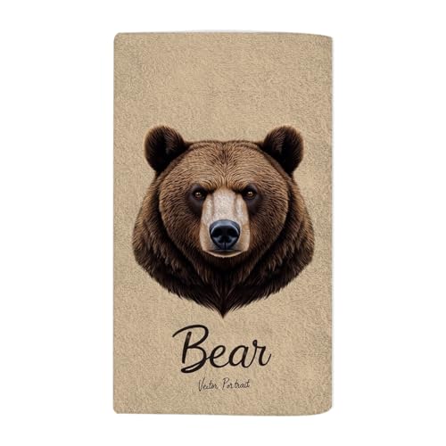 Cute Furry Brown Bear Beach Towel Wildlife Fluffy Head Face Beast Grizzly Face Towels Suit Travel Sports Pool Swimming Bath Camping Spa Gym Yoga,15x30 Inch - color: Cute Furry Brown Bear