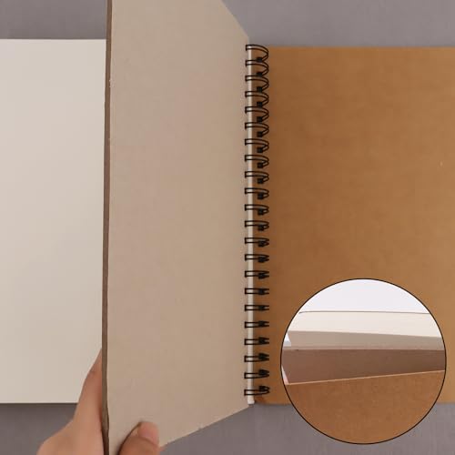 BGJRBY 8.6 inch x11.4 Inch Spiral Sketch Book Large Notebook（Built-in drawing board） Kraft Cover Blank Sketch Pad Wirebound Sketching for Drawing Painting (2 Pack) 200 Pages, 100 Sheets