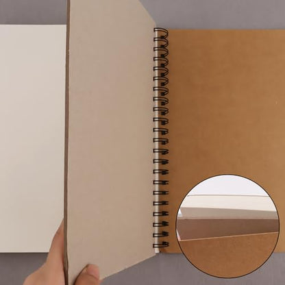 BGJRBY 8.6 inch x11.4 Inch Spiral Sketch Book Large Notebook（Built-in drawing board） Kraft Cover Blank Sketch Pad Wirebound Sketching for Drawing Painting (2 Pack) 200 Pages, 100 Sheets