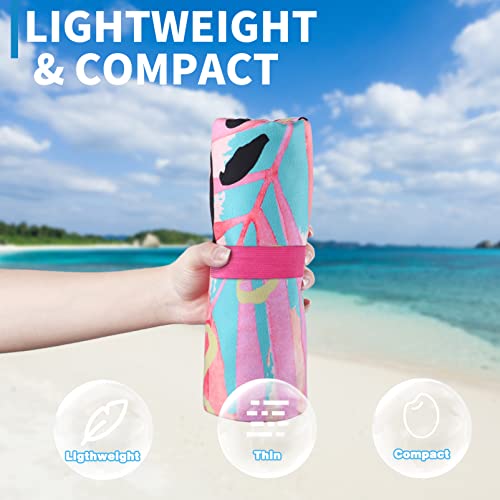Microfiber Beach Towel Oversized 71x32 Black Pink with Bag 2 Pack | Thin Lightweight Sand Free Absorbent Quick Dry Compact Large for Adult Travel Camping Pool Swim Bath Cruise Essentials Gift - color: 2 Pack Black Mandala Pink Leaf