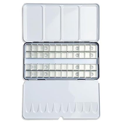 Watercolor Palette, 48 Wells and 3 Mixing Areas - Empty Half Pans Watercolor Palette with Lid, Folding Paint Tray - style: Tin with 48 Transparent Half Pans