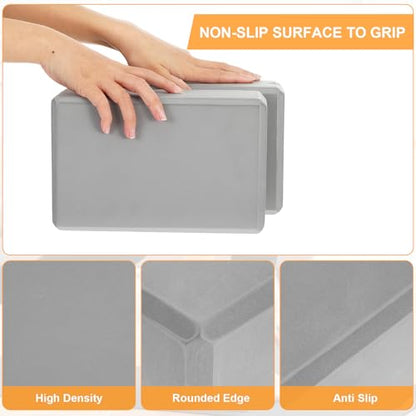 4 Pack Yoga Blocks - Premium EVA Foam Blocks for Pilates Workout, Stretching, Meditation - Yoga Brick for Flexibility, Balance, Spine Strength, Non-slip and Lightweight Exercise Blocks (Gray)