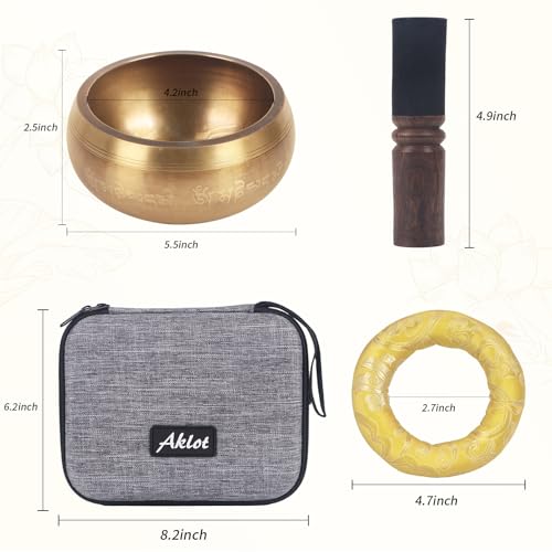 Kmise Tibetan Singing Bowls Set- Handmade in Nepal Meditation Sound Bowls for Yoga, Meditation, Mindfulness, Healing and Chakra Balancing, Stress Relief (5', Gold Flower) - color: 5inch Golden Flower