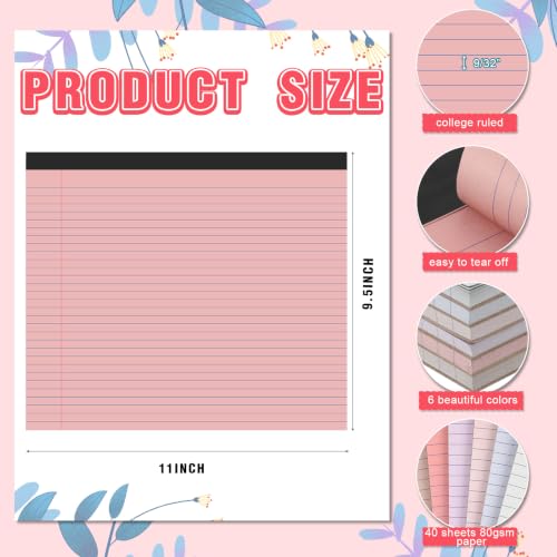 Lincia 6 Pcs Legal Pads Landscape Notebook, Morandi Colors | 11" x 9.5" College Ruled Notepad,Horizontal Lined Notebook, 40 Sheet, 80 Gsm, Assorted Colors Paper, Pastel Writing Pad - color: Morandi Colors