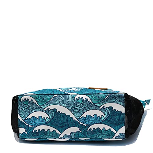 ESVAN Original Floral Tote Bag Large Shoulder Bag with Multi Pockets for Gym Travel Beach Daily Bags - color: A Wave