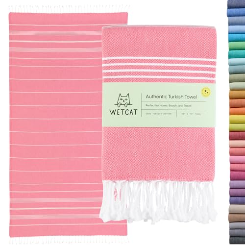 WETCAT Turkish Beach Towel Oversized (38"x71") 100% Turkish Cotton, Made in Turkey - Sand Free, Extra Large, Ultra Soft, Quick Drying, Compact & Lightweight for Travel - Pink - color: Pink, size: Beach Towel (38" x 71")