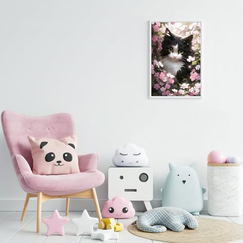 Ginkko Paint by Numbers Kit for Adults Beginner & Kids Ages 8-12 with Wooden Frame Easy Acrylic on Canvas 8x12 inch with Paints and Brushes, Cat Flower (Include Framed) - color: catflower framed, size: 8x12 Inch