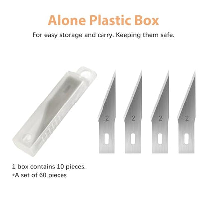 #2 Exacto Knife Blades(Pack of 60),Art Blades, Hobby Knife Blade Refills with Storage Case for Craft, Hobby, Scrapbooking, Cutting (#2) - size: #2-60pcs