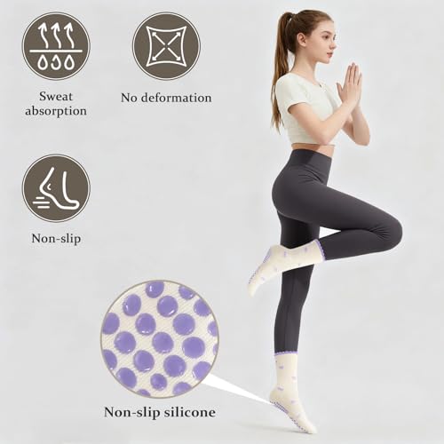 Women's Pilates Grip Socks, Ruffle Non Slip Bow Pattern Yoga Socks | Grippy, Frilly Trim, Embroidery, Crew Length, Soft Cotton, Arch Support, for Barre Ballet Dance Workout Hospital Home Gifts - color: F04-green + Black+ Purple