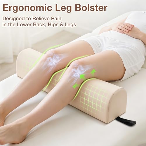 3/4 Round Knee Bolster for Massage Table, 26x6x6 in Massage Pillow for Legs | PU Leather Massage Table Leg Bolster with Strap Handle, Massage Therapy Bolster Pillow for Back Pain Relief - Beige - color: 3/4 Round - Beige