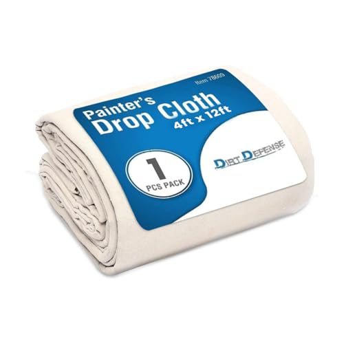 Drop Cloth Cotton Tarp Large Canvas Tarp for Art Supplies, Drop Cloths for Painting Supplies/Paint Canvas Fabric and Furniture Cover from Paint by DIRT DEFENSE (4ftx12ft Pack of 1) - size: 4ft x 12ft Pack of 1