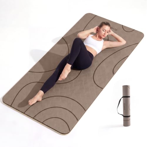 EaseUp Large Yoga Mat 73x35.5x0.4",10mm Thick Non-Slip for Home Workout - color: Brown/Beige