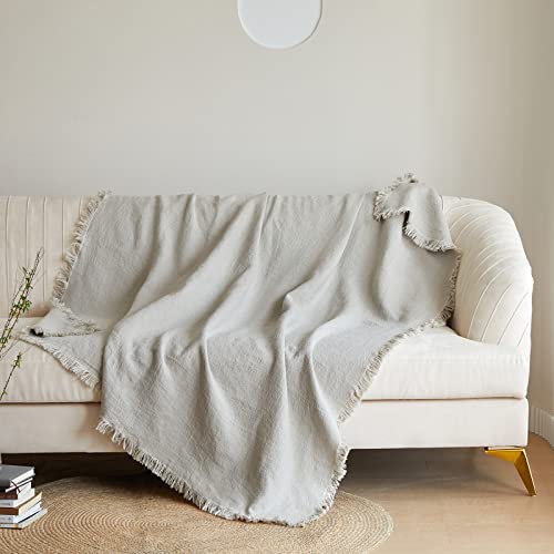 Simple&Opulence 100% Linen Throw Blanket 55x75 inches, Farmhouse Boho Tassel Blanket for Couch, Bed, Sofa, Breathable Natural Cozy Décor, Linen - color: Linen