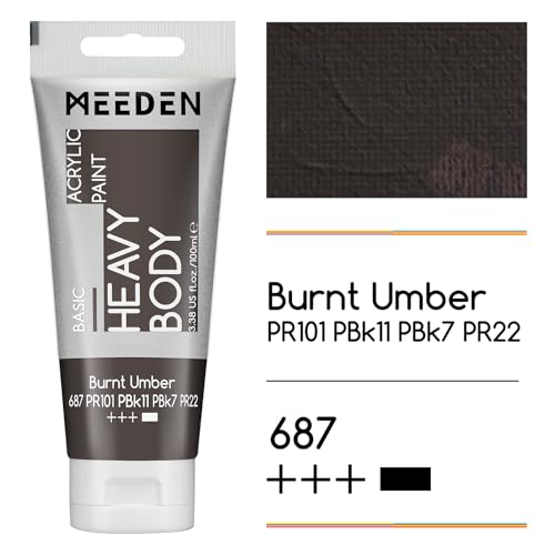 MEEDEN Acrylic Paint Burnt Umber: 100ml/3.38oz x 2 with Titanium White | Heavy Body Artist Acrylic Paint Set for Canvas, Wood & Craft, Non-toxic Creamy Art Paint with Titanium White for Mixing - color: Burnt Umber, size: 2 Tubes