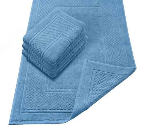 Avalon Towels Light Blue Bath Mat - 100% Cotton Set of 4 Absorbent Bathmat - Bathroom Mats Quick Dry Bath Mats for Bathrooms (22x34 Inches) - color: Sky Blue, size: Pack of 4