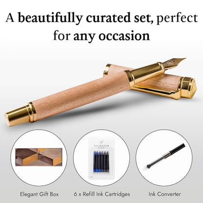 Ellington Pens Luxury Wood Fountain Pen Set – Extra Fine Nib - Includes 6 Ink Cartridges, Wooden Pen Gift Box, Ink Converter - Wood Pen For Writing, Calligraphy, Journaling, Drawing (Maple Harmony) - color: Maple Harmony, style: Extra Fine
