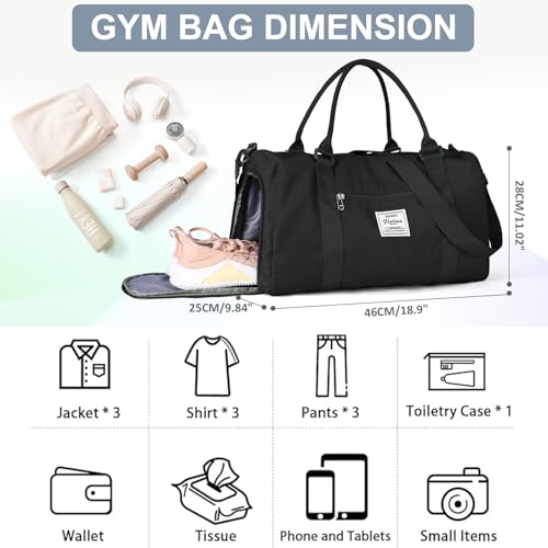 Gym Bag for Women Men with Shoes Compartment Sports Duffle Bag Personal item travel Duffel Bags Small Carry on Weekender Overnight Tote Bags Workout Dance Bags Hospital Holdalls Black - color: A2-Black