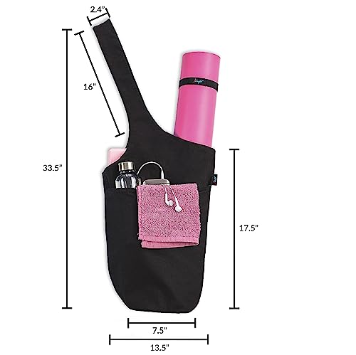Yoga Mat Bag & Carrier with Pockets for Women | Holds yoga & pilates mats up to 72 in, Fits thick mats, Water bottle & zip pockets, 2 mat straps included, Gift-boxed - color: Black