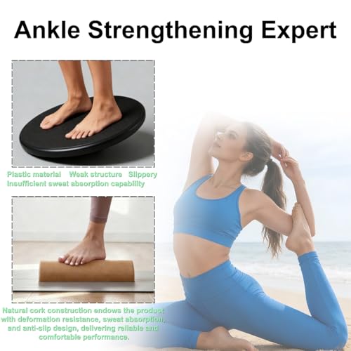 4-in-1 Cork Balance Board Kit, Foot & Ankle Strengthener with Massage Roller/Ball, Premium Natural Cork Foot Strengthener, Ankle Stability Trainer for Balance & Mobility, Plantar Fasciitis Relief & Fall Prevention