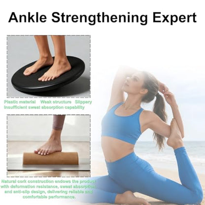 4-in-1 Cork Balance Board Kit, Foot & Ankle Strengthener with Massage Roller/Ball, Premium Natural Cork Foot Strengthener, Ankle Stability Trainer for Balance & Mobility, Plantar Fasciitis Relief & Fall Prevention
