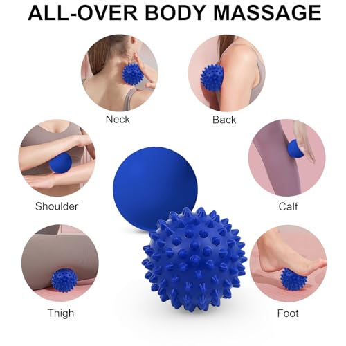 Physical Massage Therapy Ball Set: Lacrosse & Spiky Ball Set for Stress Relief, Muscle Therapy, Myofascial Release, Portable Pain Relief Tool for Gym Office Home Use (Blue-Blue) - color: Blue-blue