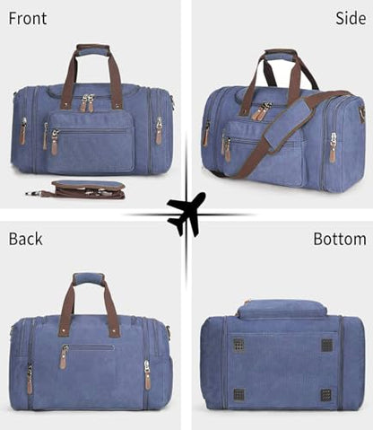 Sechunk Duffle Bag Canvas Large Outdoor Shoulder Bag Overnight Handbag Travel Tote Luggage Weekender Bag - color: blue-A