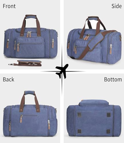 Sechunk Duffle Bag Canvas Large Outdoor Shoulder Bag Overnight Handbag Travel Tote Luggage Weekender Bag - color: blue-A