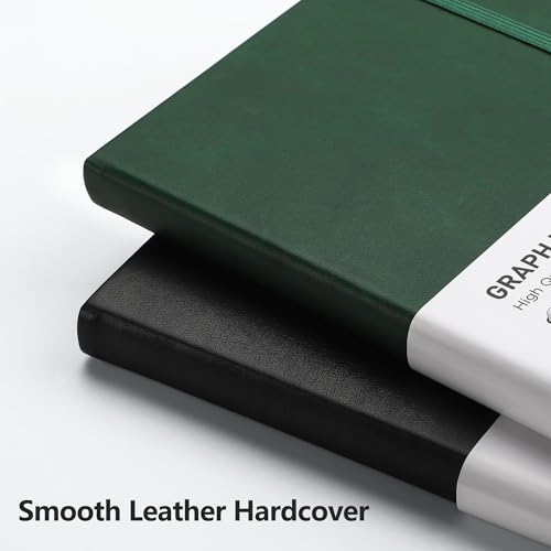 RETTACY Graph Grid Paper Notebook, 192 Pages, A5 Size (5.7'' x 8.3'') | 5 Squares per Inch, Leather Hardcover, 100 GSM Thick Paper, for School, Students, Math, Engineering (Dark green) - color: Dark Green, style: Grid