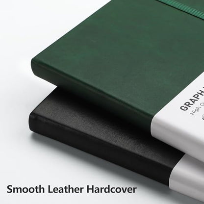 RETTACY Graph Grid Paper Notebook, 192 Pages, A5 Size (5.7'' x 8.3'') | 5 Squares per Inch, Leather Hardcover, 100 GSM Thick Paper, for School, Students, Math, Engineering (Dark green) - color: Dark Green, style: Grid