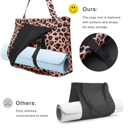 Yoga Mat Bag Yoga Bags and Carriers Fits All Your Stuff Yoga Tote Bag with Zipper Pocket Yoga Mat Carrier Pilates Bag Take in Out Mat Easily - color: Leopard Print
