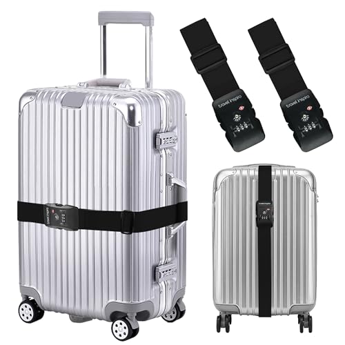 Travel Inspira 2 Pack Luggage Straps for Suitcases with TSA Lock | 2-Pack Set; TSA-Approved Lock with Tag; Secure Black Strap; Adjustable 103-200cm; Heavy-Duty Nylon; 20-28 Inch Suitcases - color: black