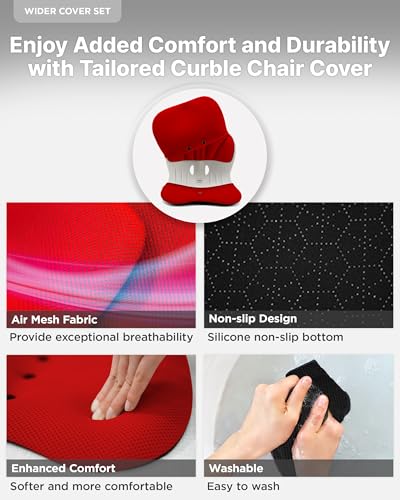 curble Wider – Ergonomic Desk Chair Seat Cushion, Everyday Passive Posture Trainer for Work from Home, Office & Car, Breathable Lumbar Support (Red) - color: Set Red
