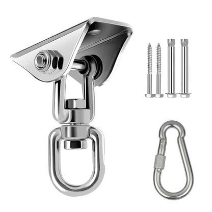 Hammock Hanging Kit, Stainless Steel Hammock Hooks Heavy Duty Hardware 360°Rotating 1300 lb Capacity Swing Ceiling Hook Snap for Hanging Chair Stand,Seat, Tree,Yoga,Gym, Porch(1, Silver) - color: Silver