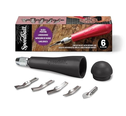 Speedball Linoleum Cutter Kit Assortment #1 - Linocut Carving Tools for Block Printing, Black, Includes 5 Blades
