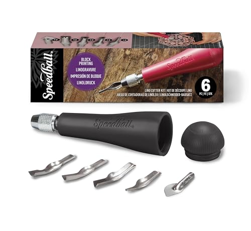 Speedball Linoleum Cutter Kit Assortment #1 - Linocut Carving Tools for Block Printing, Black, Includes 5 Blades