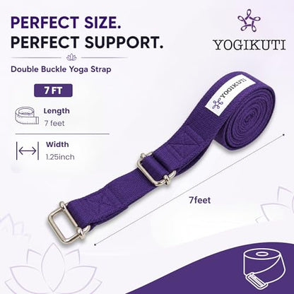 Yogikuti Double Buckle Yoga Strap - Adjustable Stretching Strap for Enhanced Flexibility in Yoga, Pilates, and Physical Therapy, Available in Various Colors and Lengths for All Fitness Levels - color: Purple