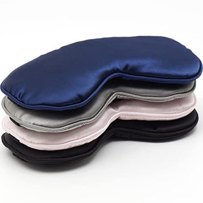 LERSVICVIL 4 Pack Eye Mask for Sleeping Silky Soft Satin Blindfold Adjustable Strap Night Eye Cover for Women Men - color: Navy Blue, Light Pink, Black and Silver