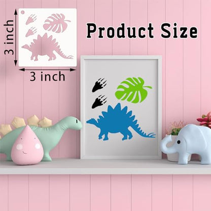 80 Pcs 3 x 3 Inch Stencils for Painting on Wood, Reusable Dinosaur Animal Mountain Plastic Stencils DIY Craft Paint Template Set for Wall Card Rock Home Decor - style: Dinosaur